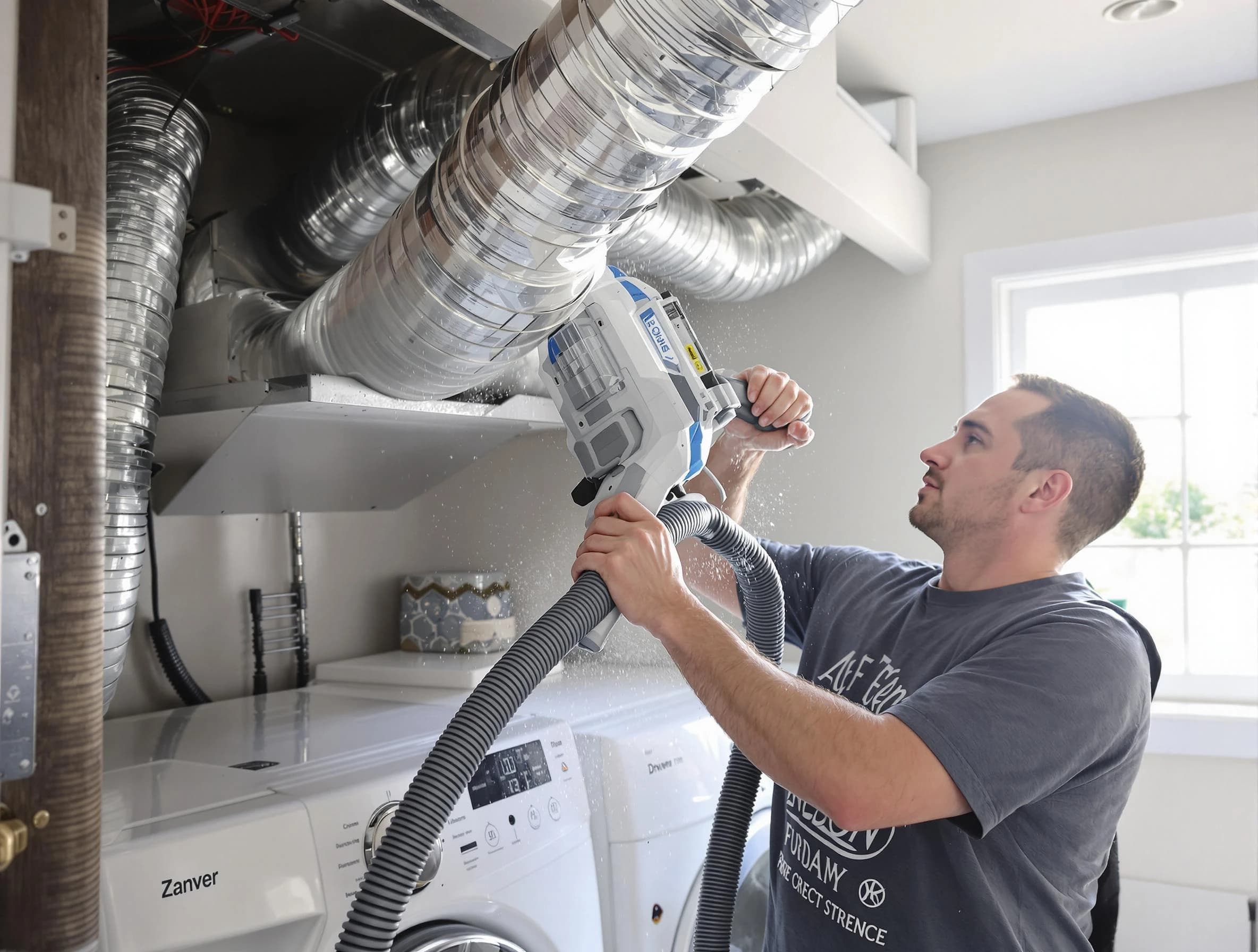 Spring Hill Dryer Vent Cleaning specialist cleaning deep within a dryer vent duct system in Spring Hill