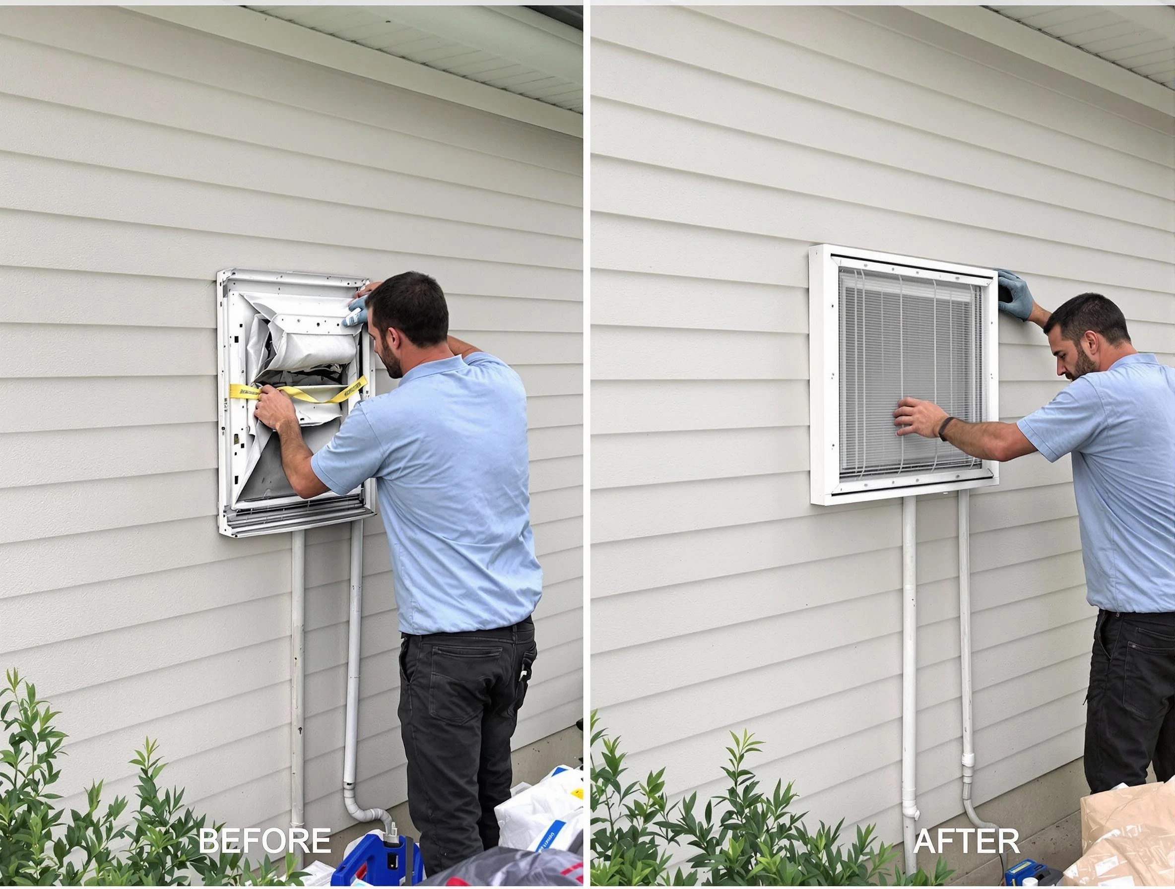 Spring Hill Dryer Vent Cleaning technician installing high-quality dryer vent cover at a residential property in Spring Hill